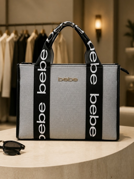 bebe Handbags - bebe Gray Canvas Tote with Logo Strap